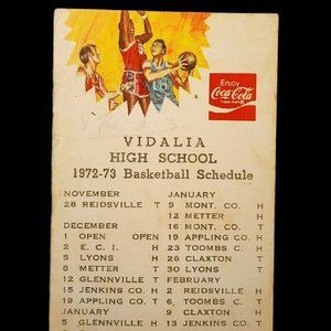 Vintage Coca Cola Vidalia High School 1972-73 Basketball Schedule Referee Signal
